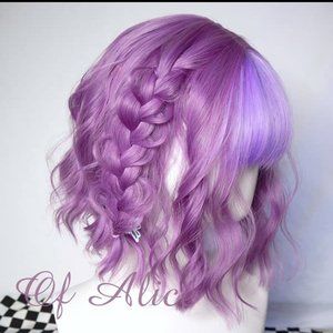 Purple Curly Wave Natrural Wig With Bangs, Short Girl's Wig, Christmas Halloween